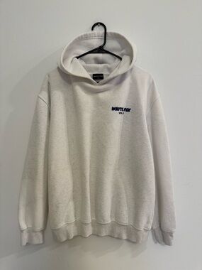 White Fox Boutique White Hoodie with Navy Logo